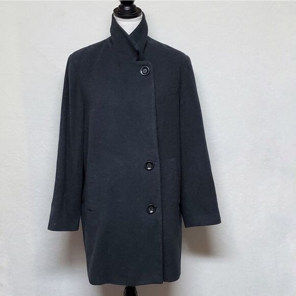 KRISTEN Blake Charcoal Wool Blend Shawl Collar Satin Lined Oversized Overcoat - Picture 2 of 16